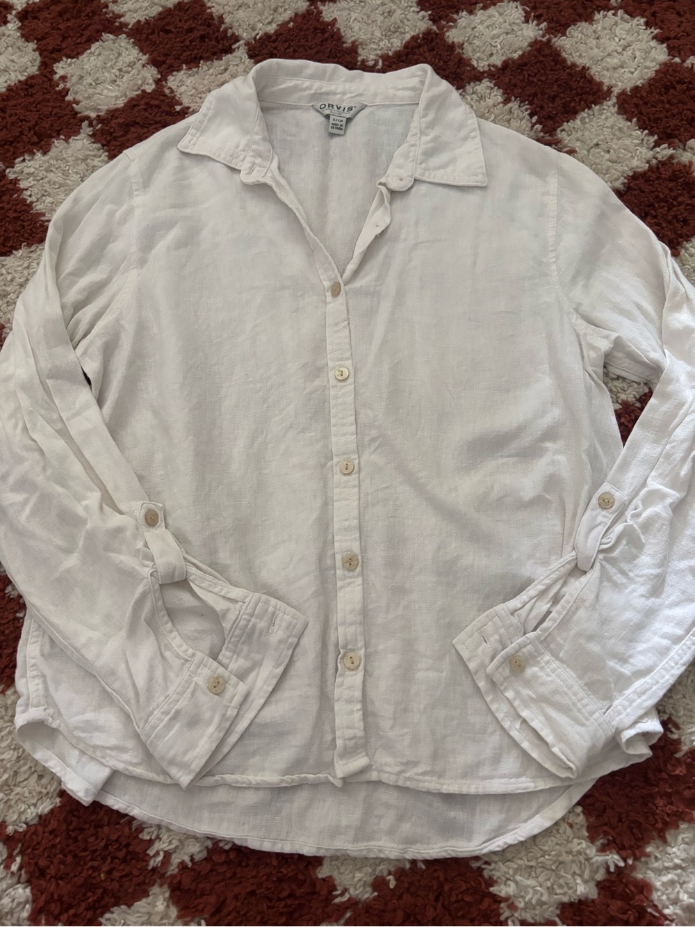 Orvis White Linen Collar Shirt with Subtle Texture